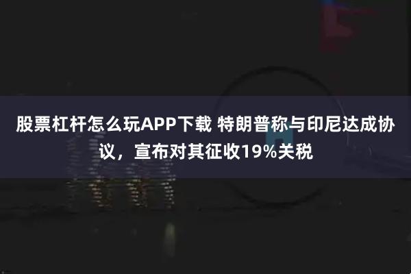 股票杠杆怎么玩APP下载 特朗普称与印尼达成协议，宣布对其征收19%关税